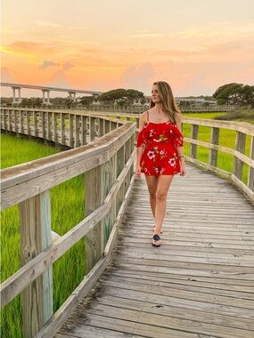 Impressions Red Floral Ruffle Strap Dress